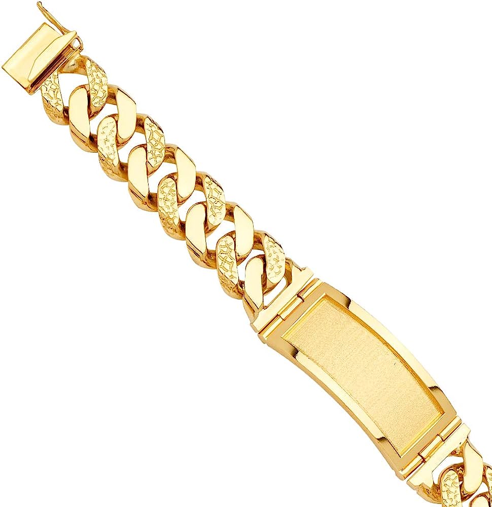 14KY Solid Link ID Bracelet - 9.5" | Gold Chain Bracelet for Men and Women | Solid Gold Bracelets for Womens Mens Girls Boys 14k Real | Birthday Valentines Gifts For Adults | Weight 150.7 | Jewelry Gi