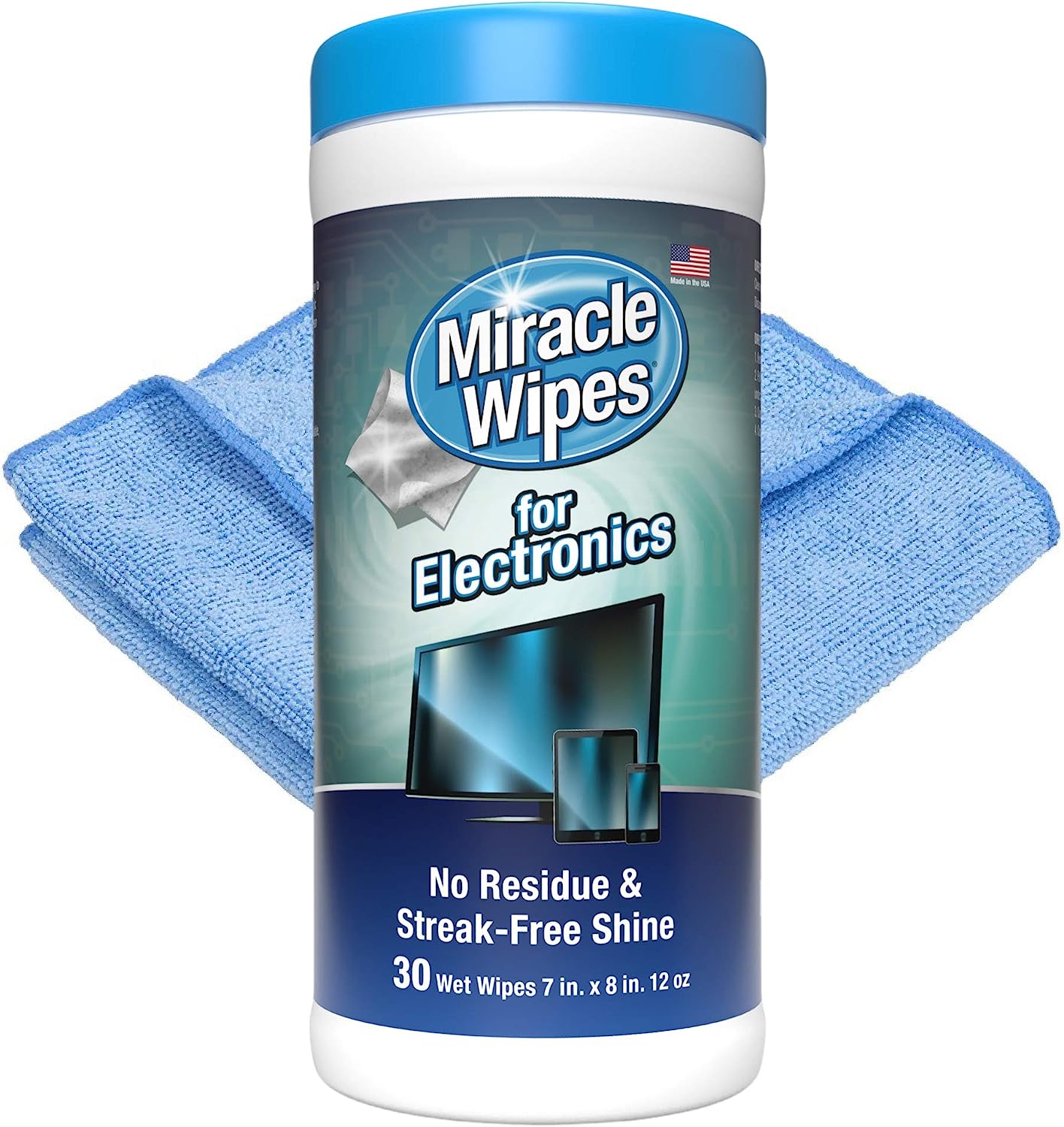 MiracleWipes for Electronics Cleaning - Screen Wipes Designed for TV, Phones, Monitors and More - Includes Microfiber Towel - (30 Count)