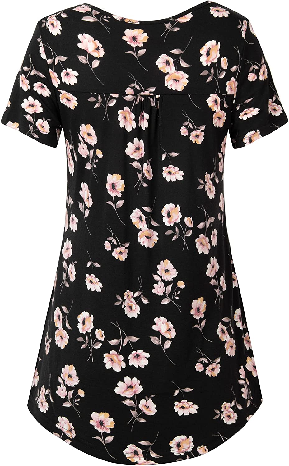 Bebonnie Women's Vintage Short Sleeve V Neck Pleated Tunic Shirt