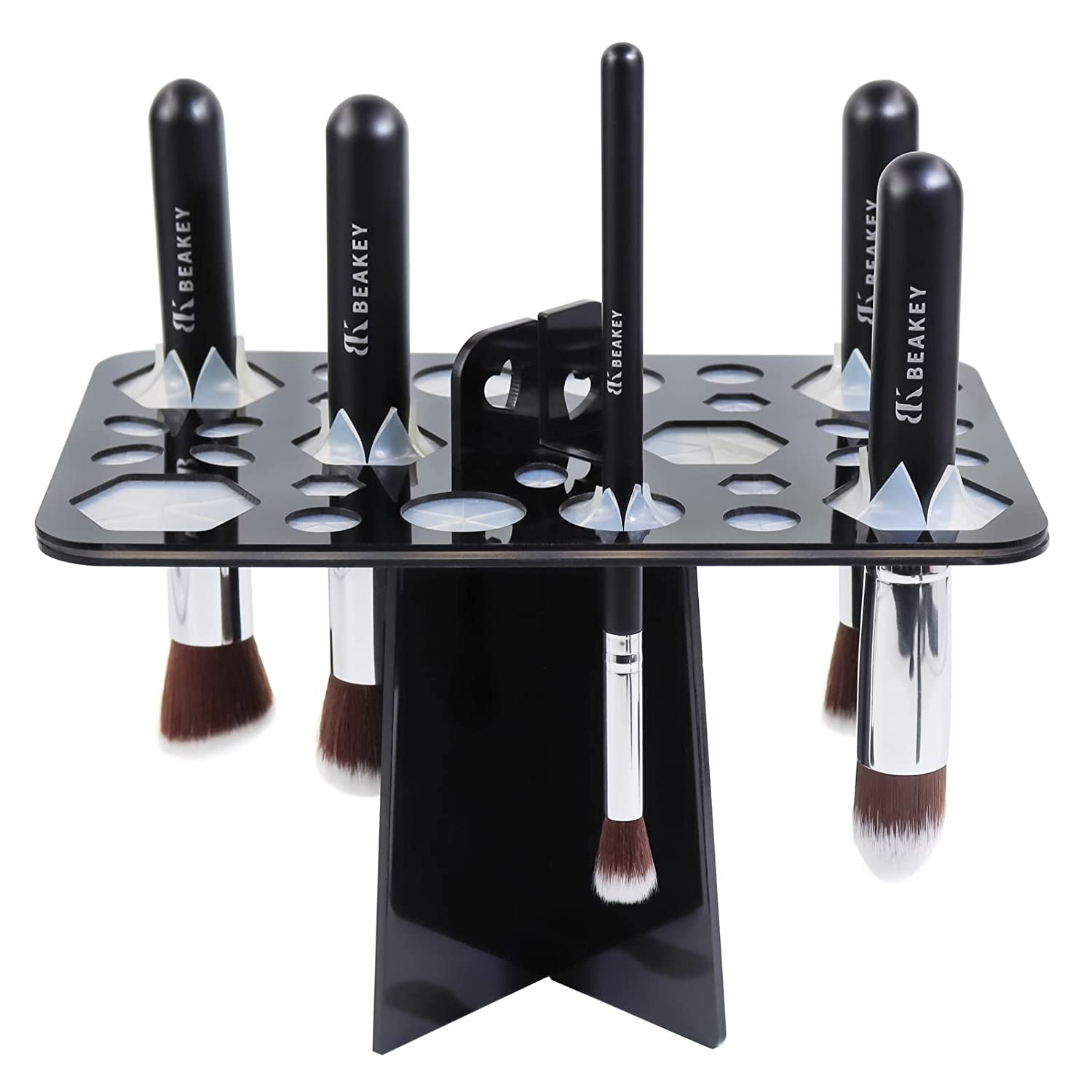 BEAKEY Makeup Brush Drying Rack, Collapsible Acrylic Makeup Brush Holder, Makeup Brush Dryer stand with 28 Holes, for Storing and Drying Various Sizes and Types of Brushes - Black