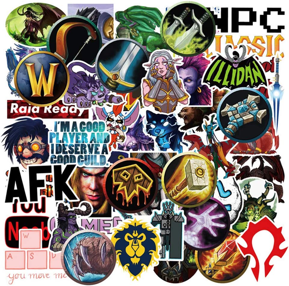 World of Warcraft Game Sticker Sticker Laptop Water Bottle Bomb Cool Computer Skateboard Luggage Motorbike Car 50pcs