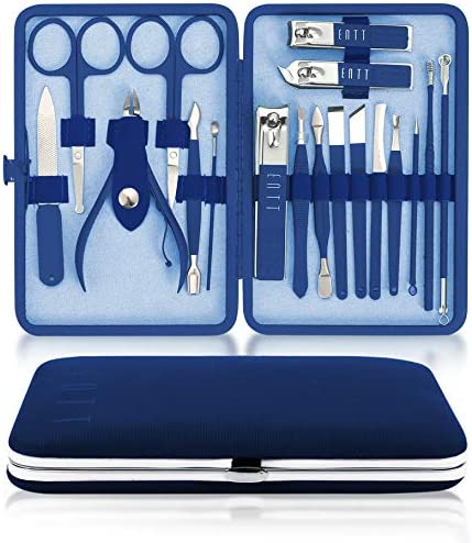 ENTT Pedicure Manicure Kit - Manicure Tools Grooming Kit for Men, Women - 18 PC Rubberized Finish Kit - Premium Quality Professsional Tool Kit - For Travel, Home, All Purpose Set (Blue Case) For Nails