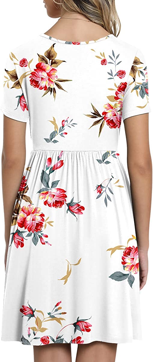 CATHY Womens Casual Tunic Dress Short Sleeve V Neck Dresses Loose Comfy Beach Sundress with Pockets