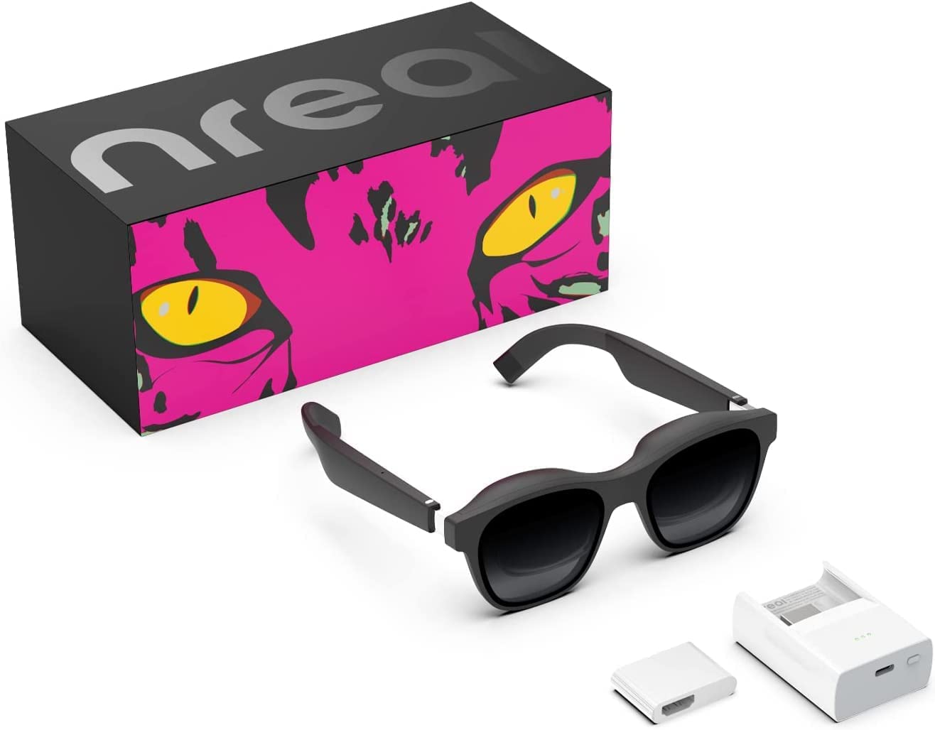 Nreal Air AR Glasses with Nreal Adapter， Compatible with iPhone and Nintendo Switch， Connect to iPhone via Lightning to HDMI Adapter， Stream and Game， AR Glasses with 130&#34; Micro-OLED Virtual Displ