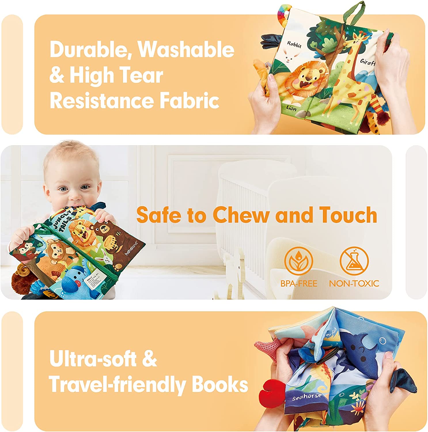 hahaland Baby Books 0-6 Months 2PCS Baby Toys 6 to 12 Infant Touch Feel First Cloth Crinkle Soft Books 0-3-6-12-18 Months Baby Boy Girl Shower Gifts Set for Newborn Baby Sensory Learning Stroller Toys