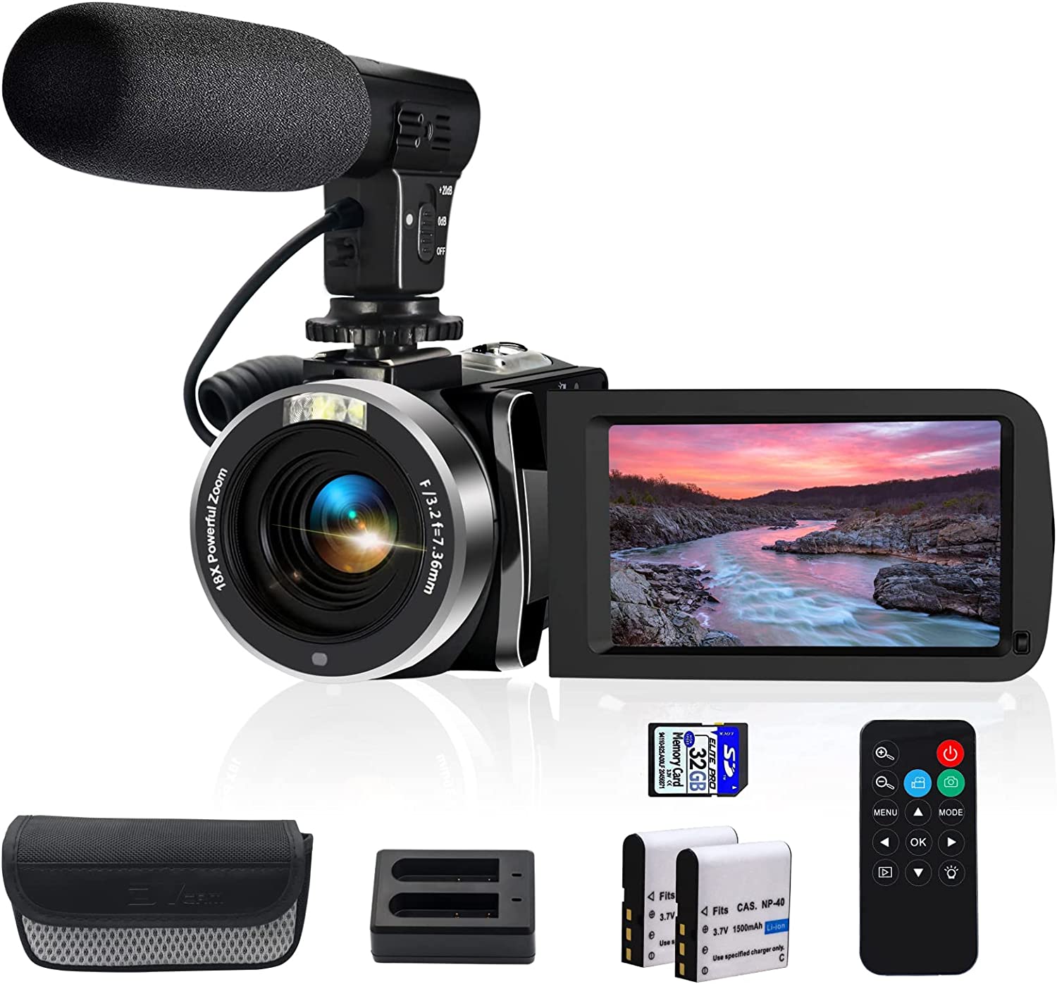 YEEIN 4K Video Camera, Camcorder with 3" Touch Screen and 32G Card, WiFi Digital Camera, 18X Digital Zoom, Vlogging Camera for YouTube, Kids Video Camera, Remote, Microphone
