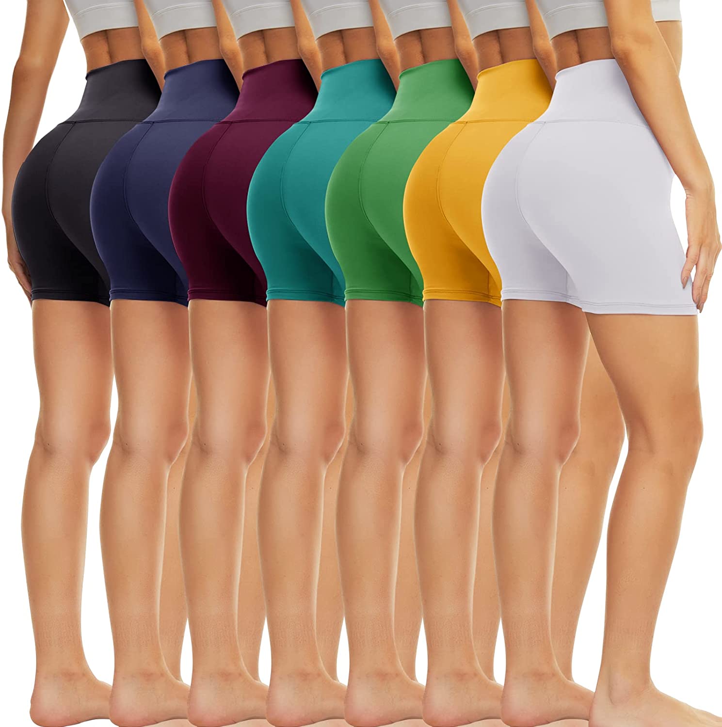 TNNZEET 7 Pack High Waisted 5” Biker Shorts for Women – Soft Black Workout Yoga Running Shorts