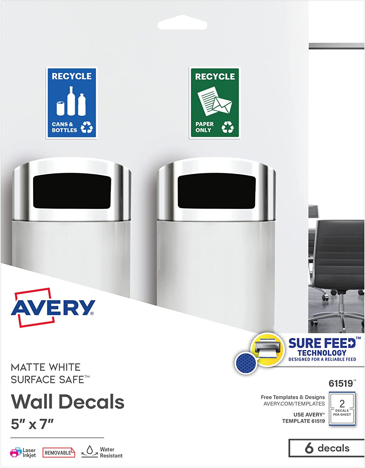 Avery Customizable Removable Wall Decals, 5" x 7", Matte White, Water Resistant Printable Labels, 3 Blank Wall Decal Stickers (61516)