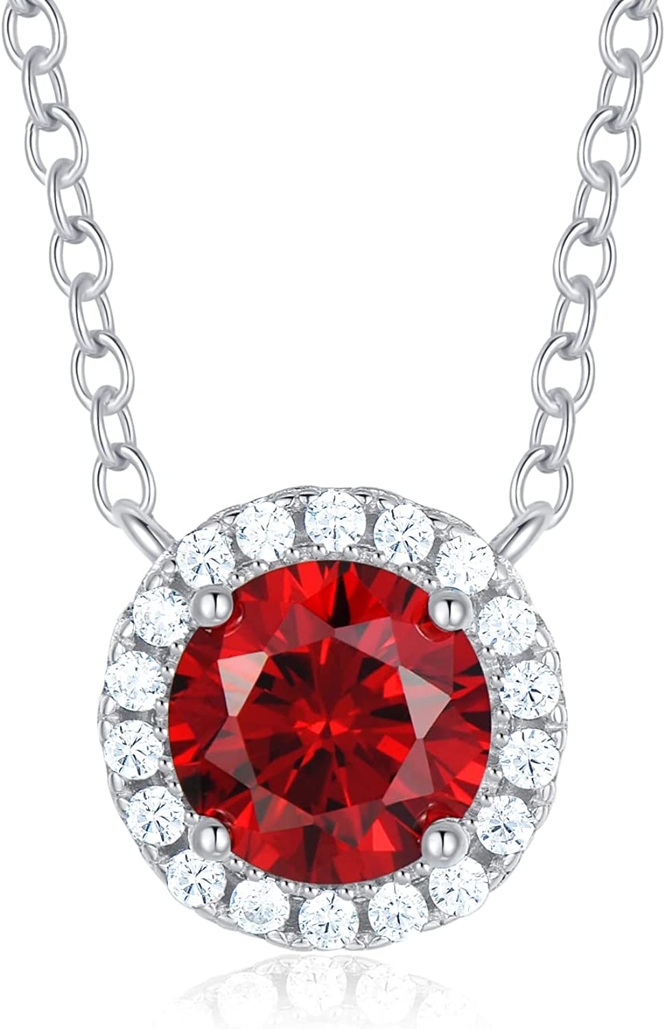 Gloffery 925 Sterling Silver Birthstone Round Solitaire Pendant Dainty Halo Necklaces for Women， Anniversary Valentine&#39;s Day Birthday Mother&#39;s Jewelry Gifts for Girls Women Wife Mom Girlfriend