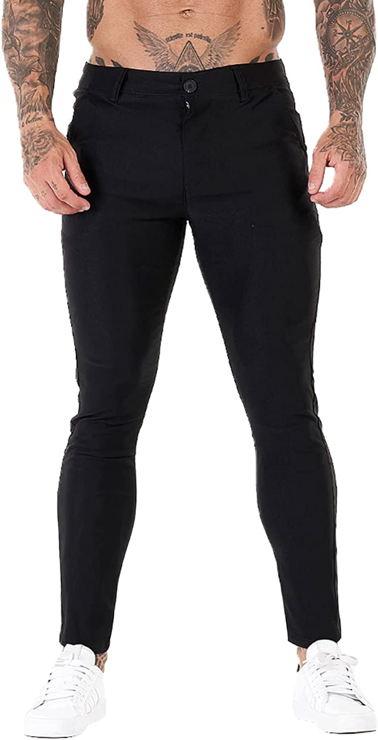 GINGTTO Mens Chinos Slim Fit Stretch Flat-Front Skinny Dress Pants Grey Plaid