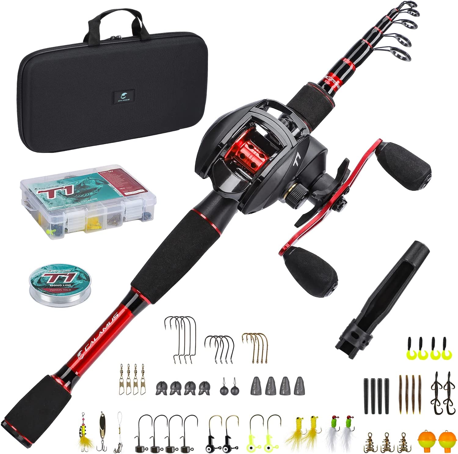 Calamus T1 Telescopic Fishing Rod and Reel Combo, Ready-to-go Fishing Gear Set with Fishing Line, Lure Kits & Accessories and Carrier Bag for Freshwater & Saltwater