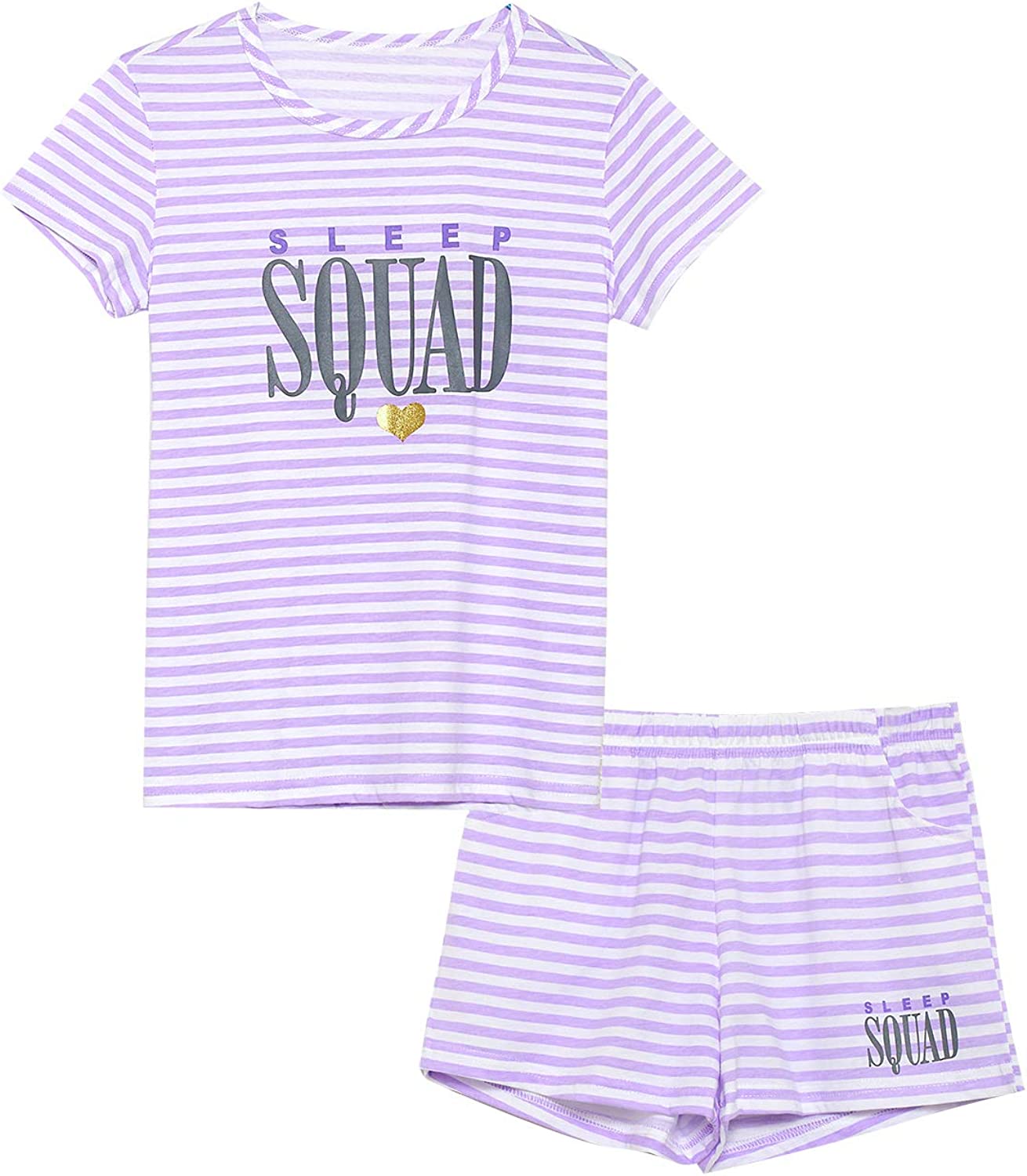 Summer Pajamas for Girls – Stripe & Glittering Heart PJS Pal Cute Jammies Set Big KidsSize 6-16