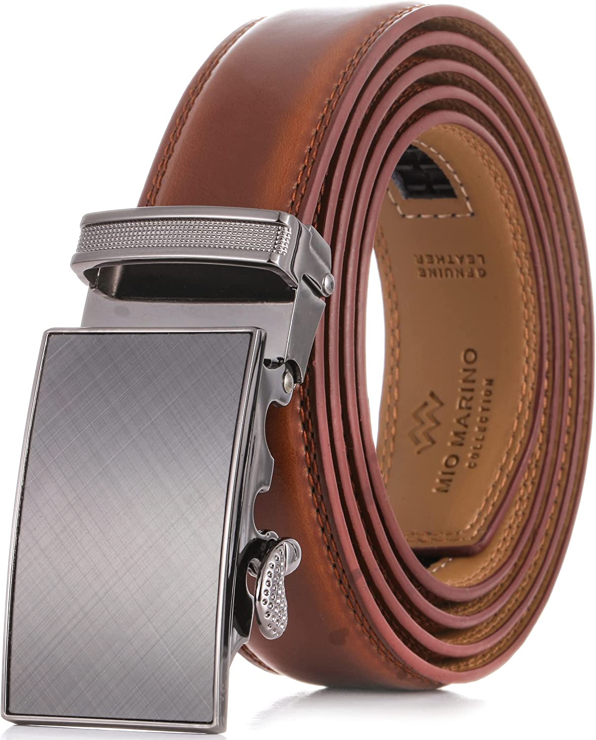 Marino Men’s Genuine Leather Ratchet Dress Belt With Automatic Buckle, Trim to Fit Enclosed in an Elegant Gift Box