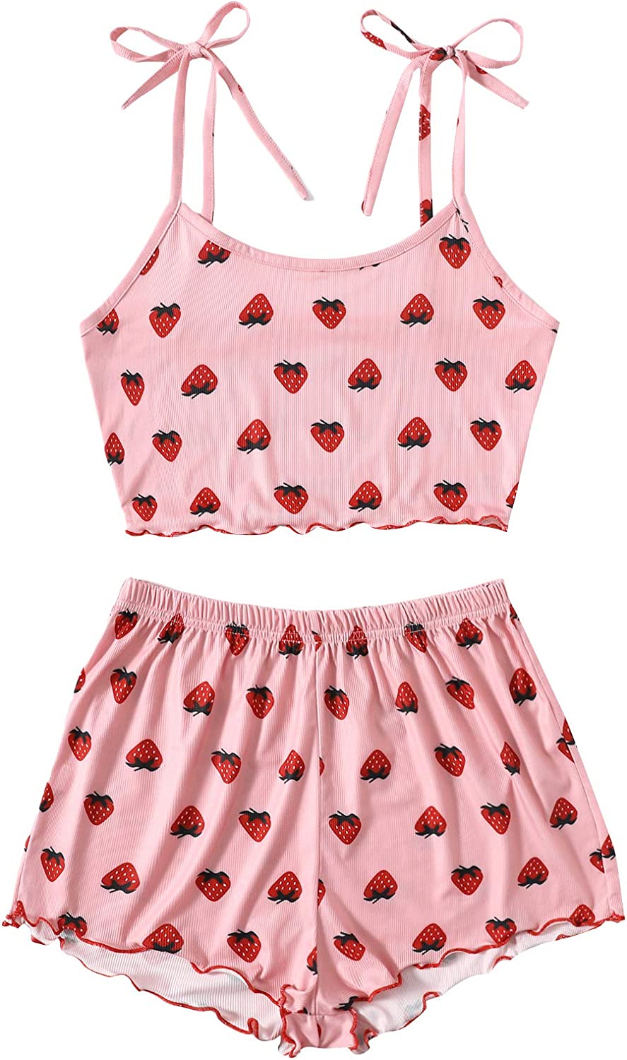 SweatyRocks Women's Summer Strawberry Print Cami Top and Shorts Sleepwear Pajamas Set