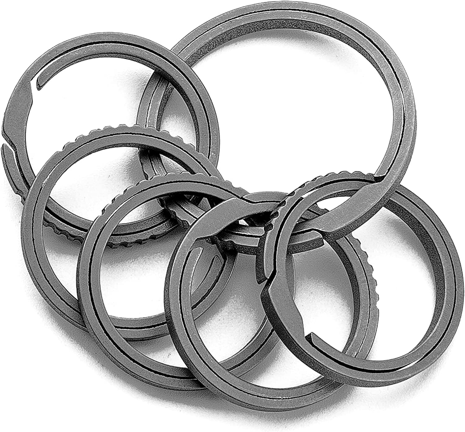 TISUR Key Rings for Keychains,Carabiner Keychain Ring Titanium Key Rings Heavy Duty Round Split Rings for Men and Women (1pc Large Key Ring+5pcs Small Key Rings)