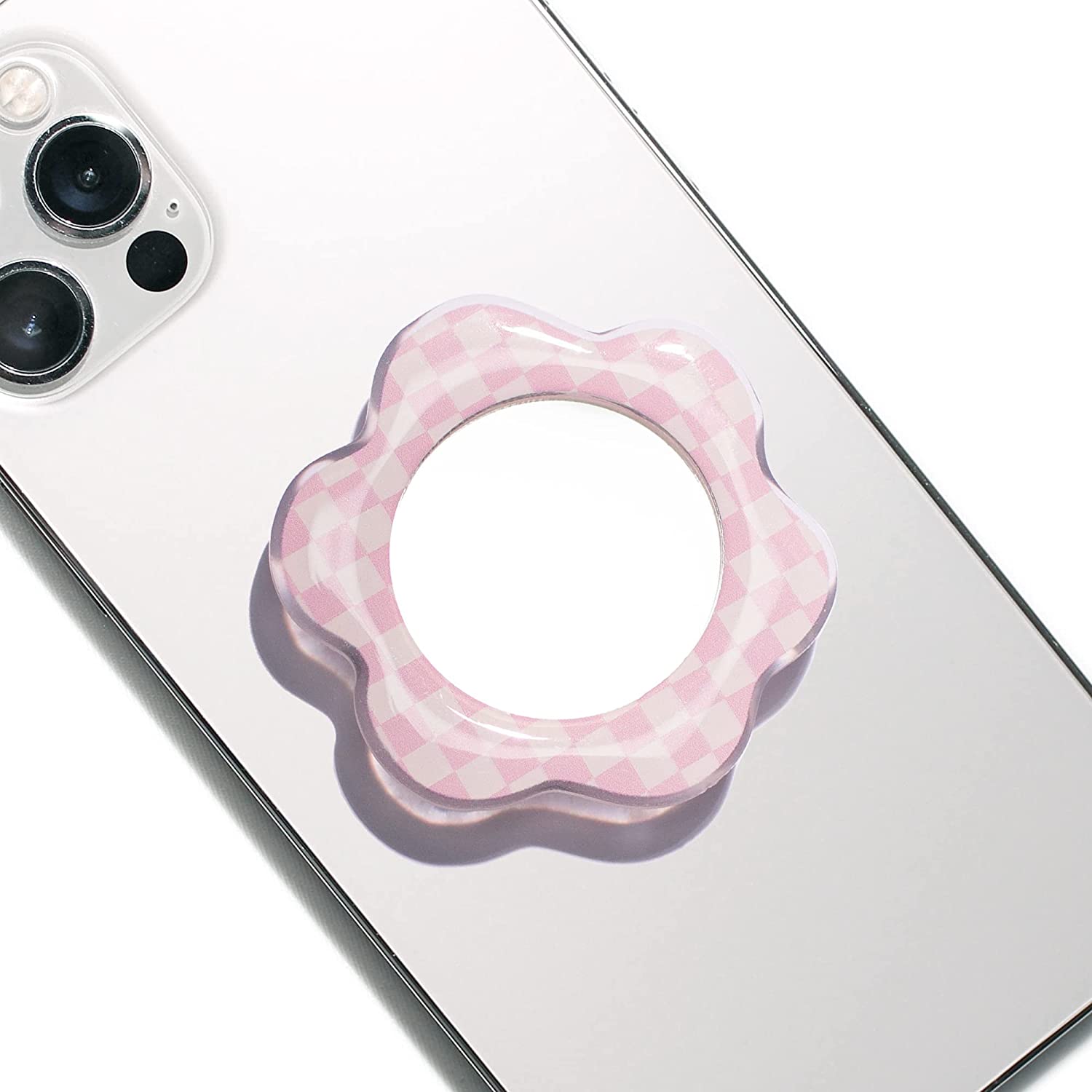 COMMONKUNST Cute Mirror Collapsible Expandable Multi Functional Mobile Phone Grip & Kicktand (Pink Mirror)