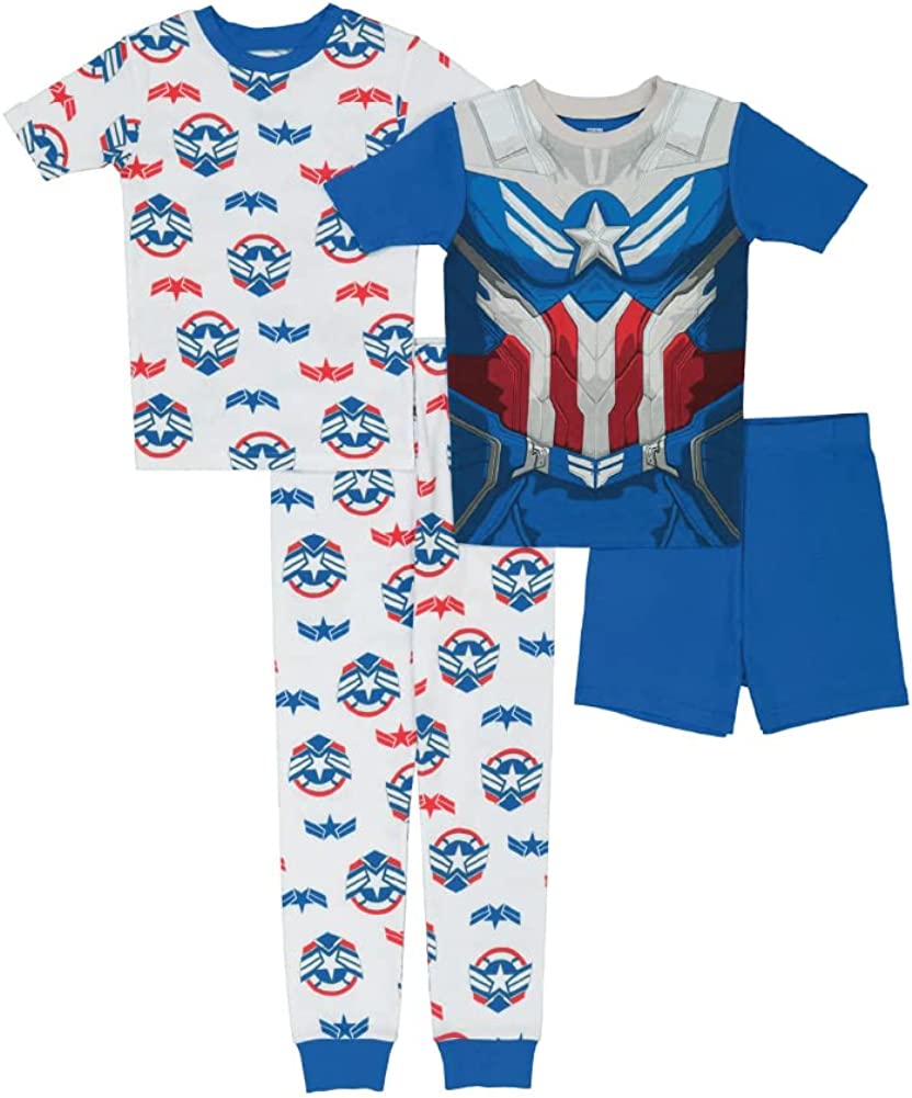 Marvel Boys' Avengers | Black Panther | Captain America | Thor | Spider-Man 4-Piece Snug-fit Cotton Pajamas Set