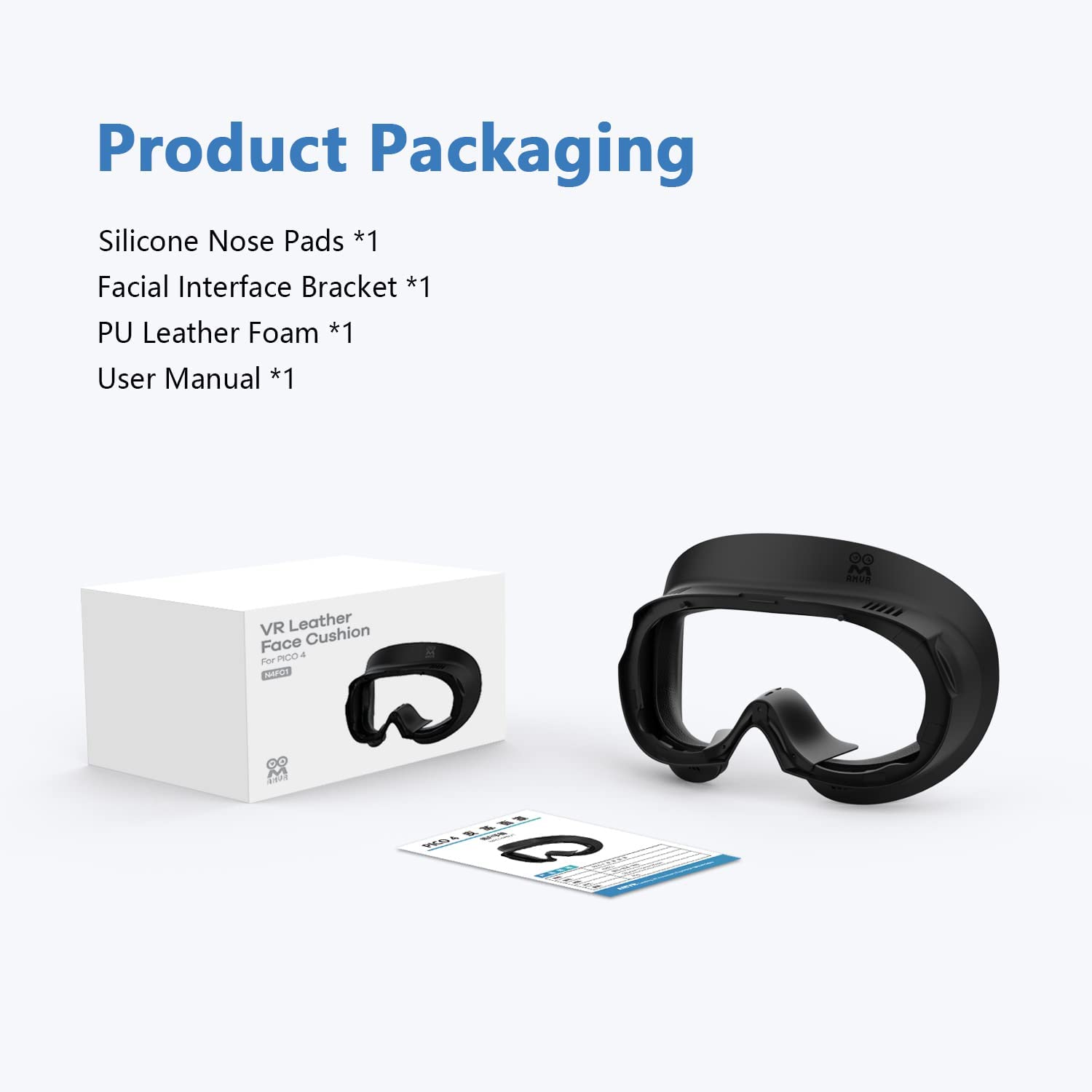 AMVR Face Cover for Pico 4, Resilient Vent Leather Face Pad Replacement Soft Facial Cushion Interface Bracket Set Washable Lightproof Comfortable VR Accessories for Pico 4 Headset（Black, 3-in-1）