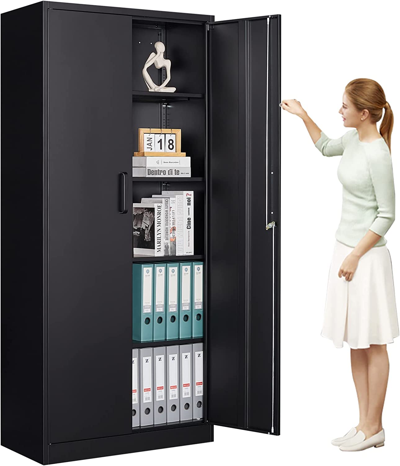 MIIIKO Steel Wardrobe Cabinet， Metal Combination Cabinets for Storing Clothing and Supplies， 36&#34; W x 18&#34; D x 72&#34; H Metal Locker with 4 Shelves and Hanging Rod