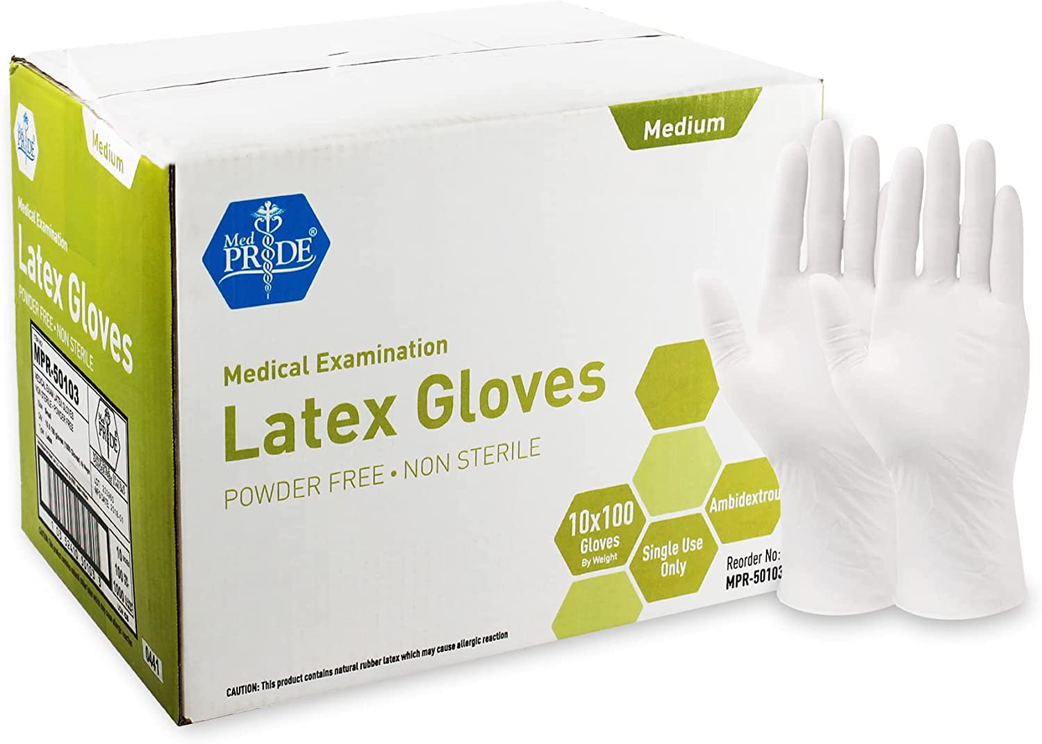 MED PRIDE Medpride Medical Exam Latex Gloves 5 mil Thick, Medium Case of 1000 Powder-Free