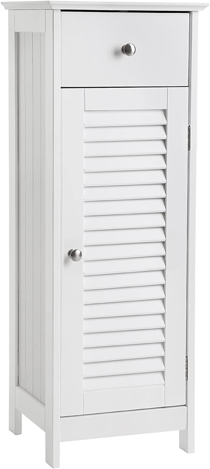 VASAGLE Bathroom Storage Cabinet Free Standing, with Drawer and Adjustable Shelf, Kitchen Cupboard, Wooden Entryway Storage Cabinet, 23.6 x 11.8 x 31.5 Inches, White UBBC61WT