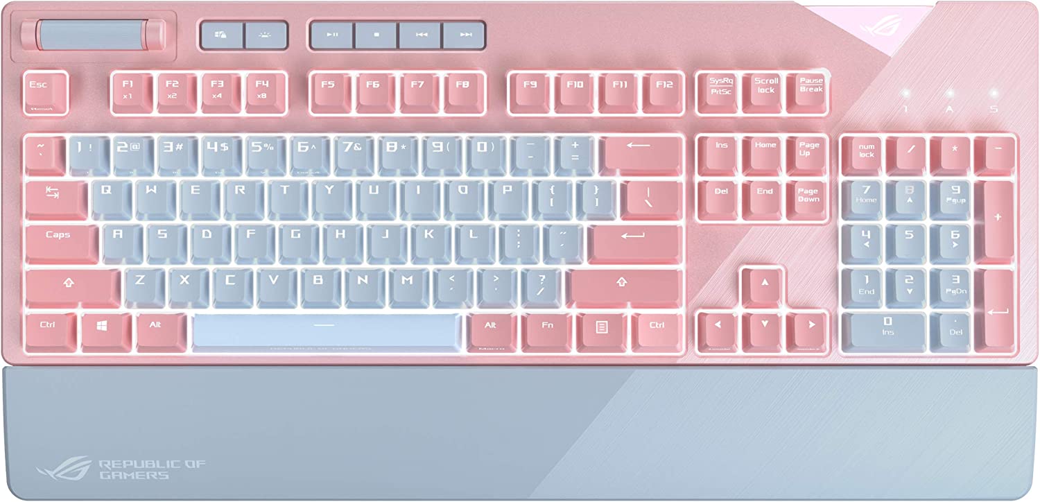 ASUS ROG Strix Flare Pnk (Cherry MX Red) Limited Edition Mechanical Gaming Keyboard with Switches, Aura Sync RGB Lighting, Customizable Badge, USB Pass Through and Media CONTROLS