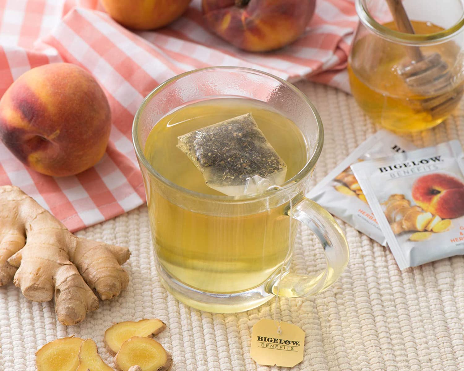 Bigelow Benefits Calm Stomach Ginger Peach Herbal Tea, Caffeine Free, 18 Count (Pack of 6), 108 Total Tea Bags