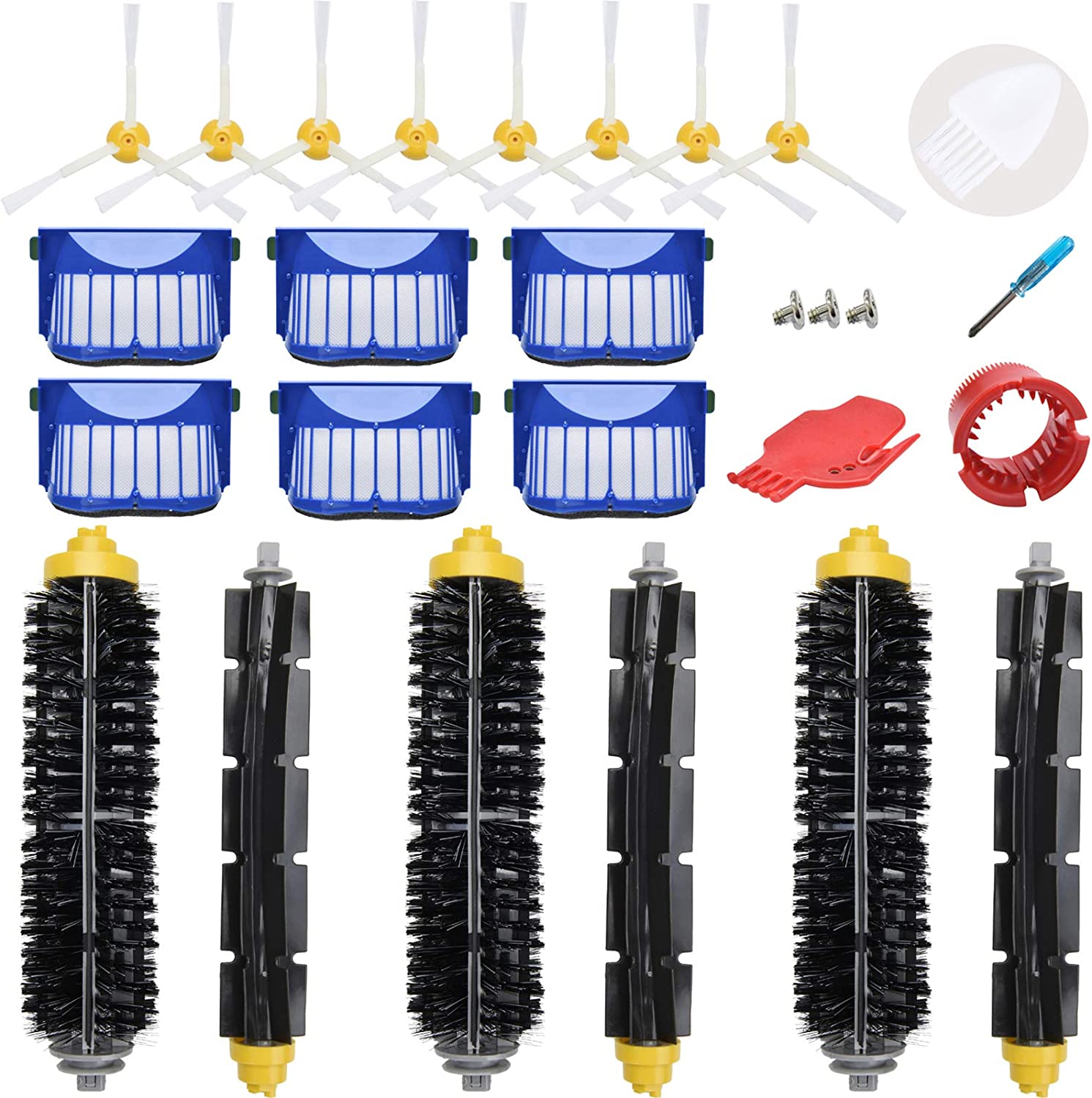 LOVECO Replacement Parts Kit for iRobot Roomba 675 645 655 671 677 Robotics,6 Filter,8 Side Brush,3 Bristle and Flexible Beater Brush
