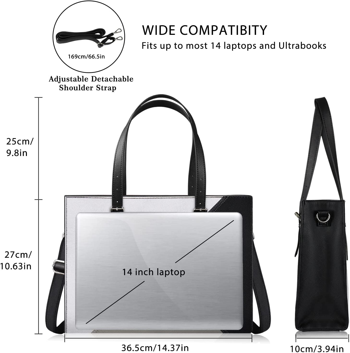 Alfheim Laptop Bags for Women 14 inch Leather Briefcase Large Business Shoulder Tote Bag Ladies Handbag for Office School Travel Work