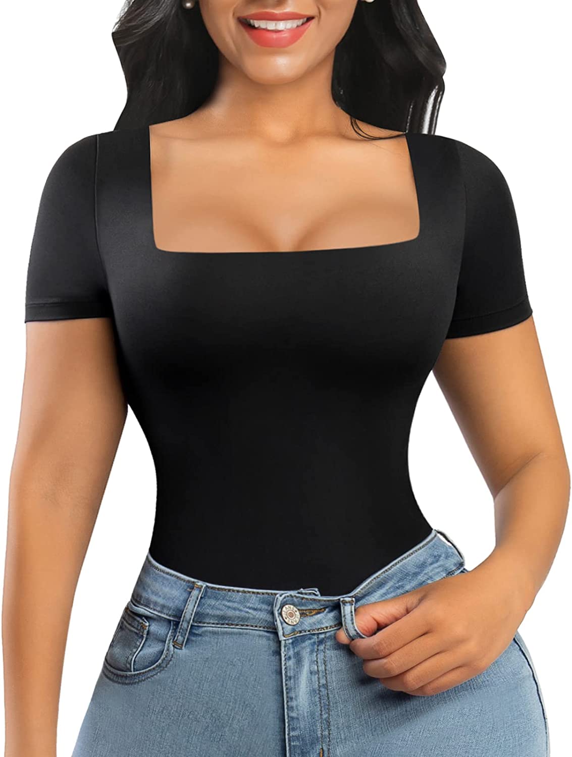 FeelinGirl Bodysuit for Women Tummy Control Seamless Fashion Thong Tops Short/Half/Short Puff/Long Puff Sleeve