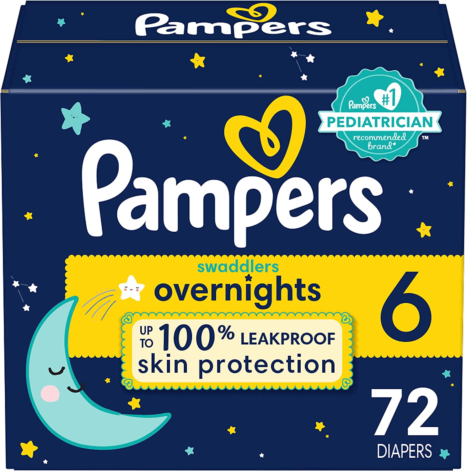 Diapers Size 6, 72 Count - Pampers Swaddlers Overnights Disposable Baby Diapers, Enormous Pack (Packaging & Prints May Vary)