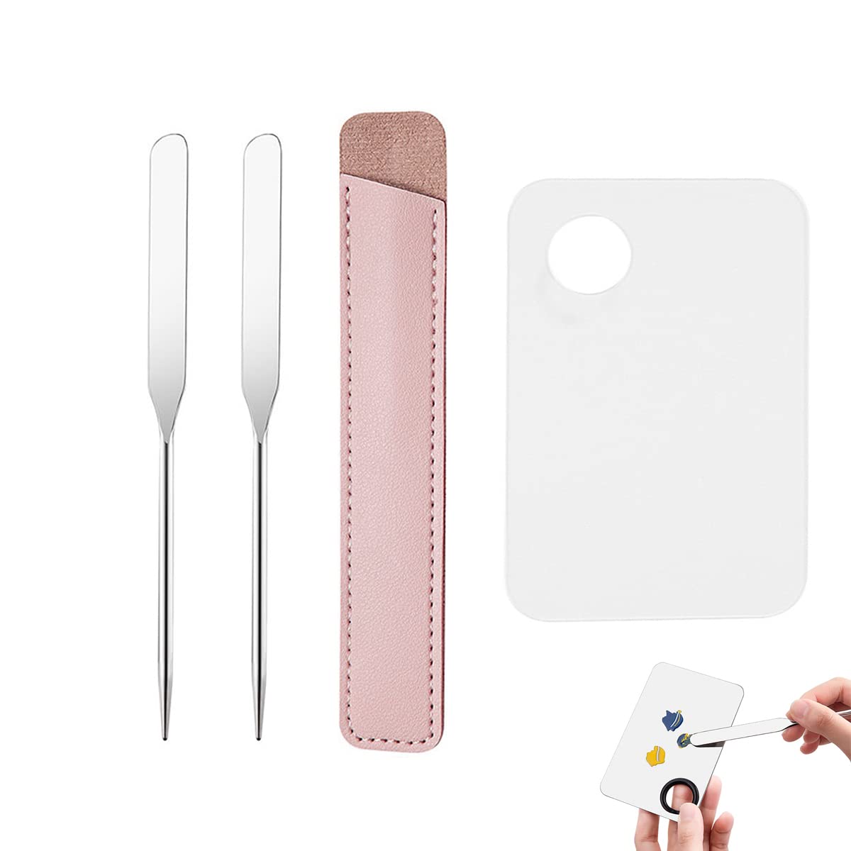 3pcs Picass Spatula Makeup Korean, Stainless Steel Makeup Spatula and Palette Set Korean Makeup Spatula, Professional Facial Cosmetic Makeup Tool (2Spatula1 Rectangle Palette)