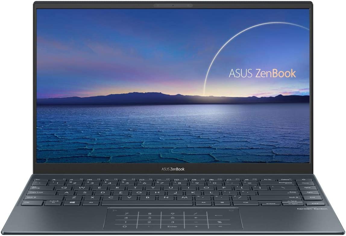 ASUS ZenBook 14 Ultra-Slim Laptop 14” Full HD NanoEdge Display, Intel Core i7-1165G7, 8GB RAM, 512GB PCIe SSD, NumberPad, Thunderbolt 4, Windows 10 Home, AI noise-cancellation, Pine Grey, UX425EA-EH71