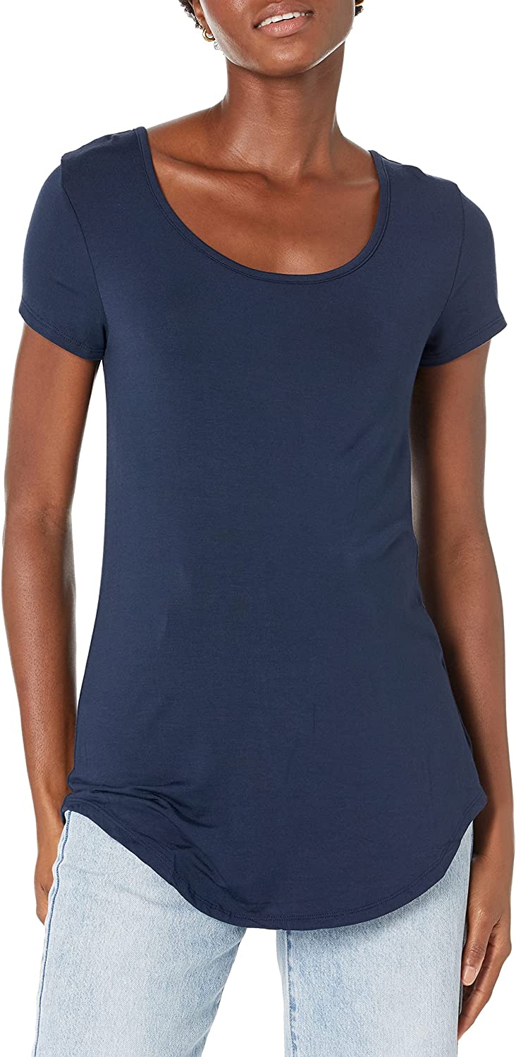 Daily Ritual Women's Jersey Standard-Fit Short-Sleeve Long-Line Scoopneck T-Shirt