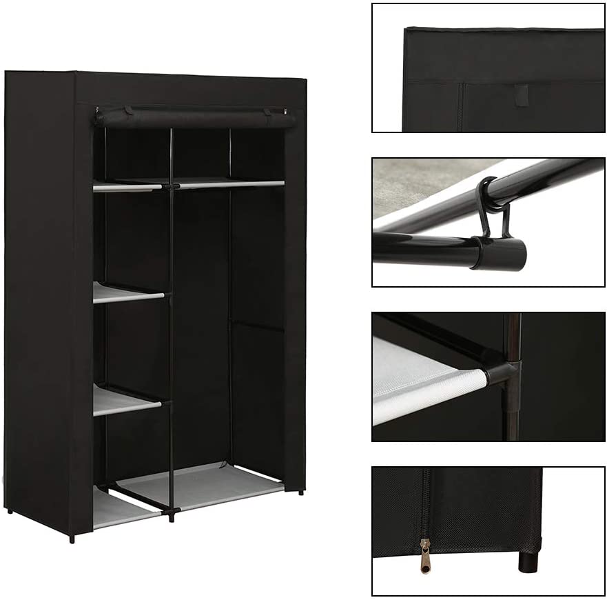 JEROAL Closet Wardrobe Portable Clothes Storage Organizer with Shelves and Dustproof Non-Woven Fabric Cover, Beige