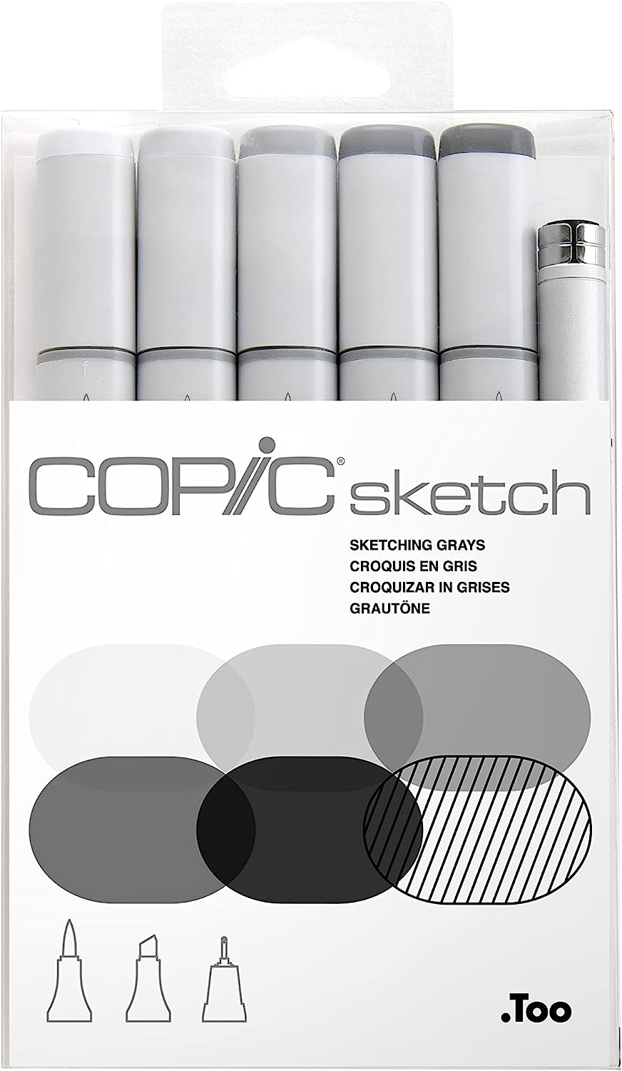 Copic Sketch Alcohol Marker 5 Colors + Multiliner SP Set, Sketching Grays