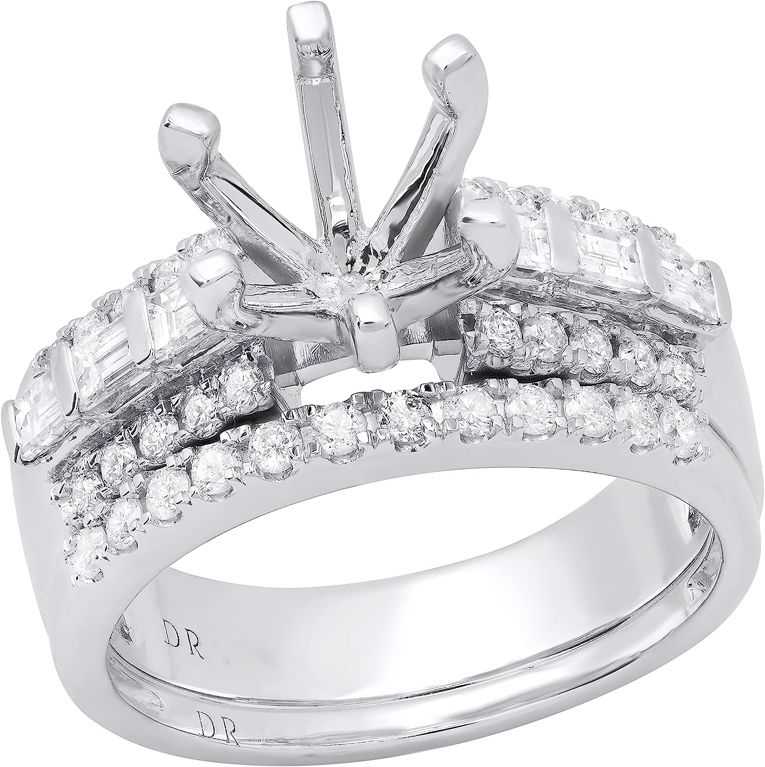 Dazzlingrock Collection 0.75 Carat (Ctw) 14k Round & Baguette Diamond Bridal Semi Mount Ring Set (No Center Stone), White Gold