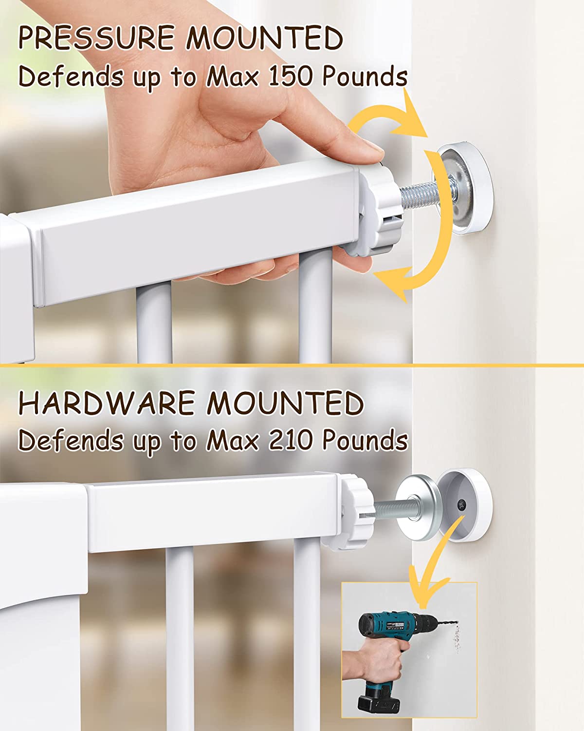 Mom's Choice Awards Winner-Cumbor 29.5-46" Auto Close Baby Gate for Stairs, Easy Install Pressure/Hardware Mounted Dog Gates for The House Indoor, Easy Walk Thru Wide Safety Pet Gates for Dogs, White