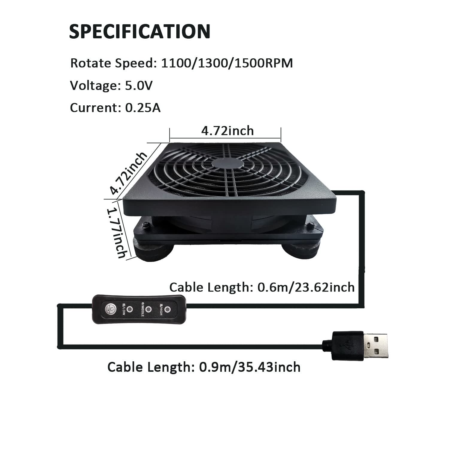 Upgraded 120mm 5V USB Powered PC Router Fan with Speed Controller High Airflow Cooling Fan for Router Modem Receiver DVR Playstation TV Box and Other Electronics