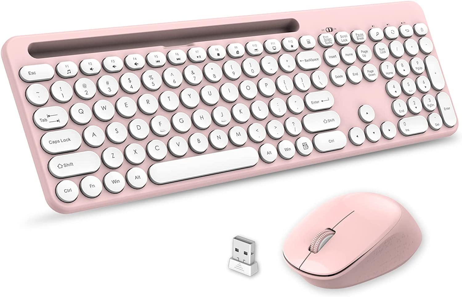 LeadsaiL Wireless Keyboard and Mouse, Wireless Mouse and Keyboard Combo,Cordless USB Computer Keyboard and Mouse Set, Ergonomic, Silent, Slim Full-Sized for Windows Laptop/Apple/iMac/Desktop/PC-Pink