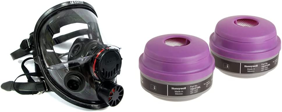 Honeywell North 7600 Series Niosh-Approved Full Facepiece Silicone Respirator & Honeywell 7581P100L Combo Organic Vapor and P100 Particulate Filter Cartridge,Pack of 2 Black/Magenta