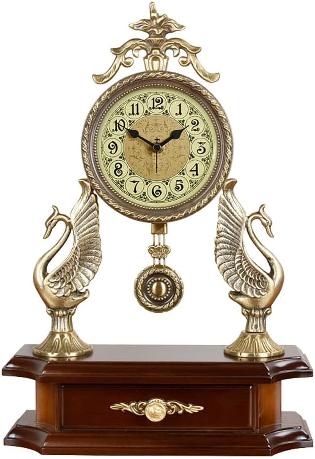 ZSEDP European Antique Mute Desk Clock Large Living Room Quartz Clock Atmospheric Brass Accessories Clock Pendulum Clock