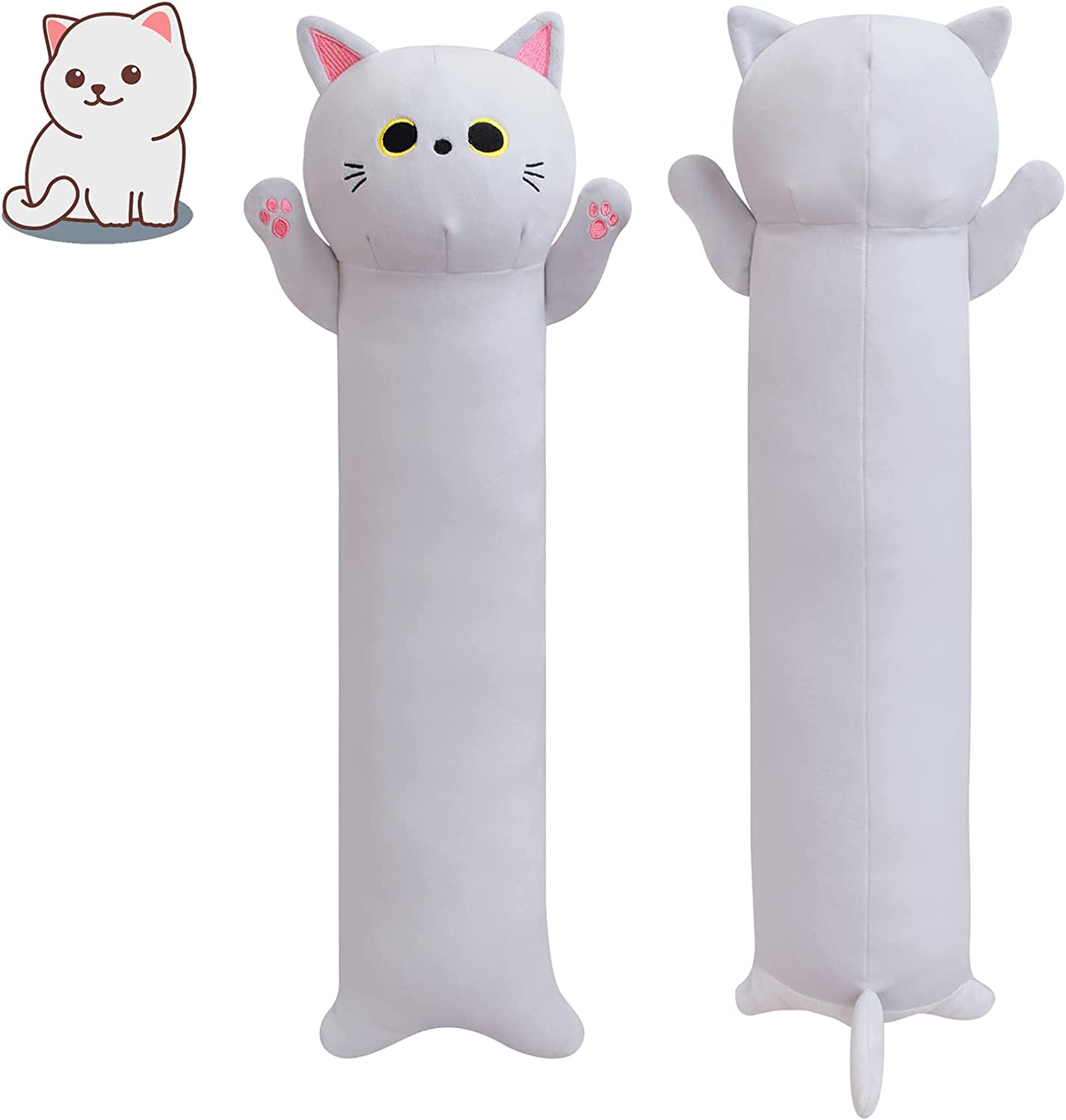 MUFEIRUO Long Cat Plush Body Pillow, 22.5" Cute Long Cat Stuffed Animals Soft Long Cat Plushie, Kawaii Black Cat Plush Long Cat Pillow Stuffed Cat Toys for Kids Birthday Valentines Day Gifts