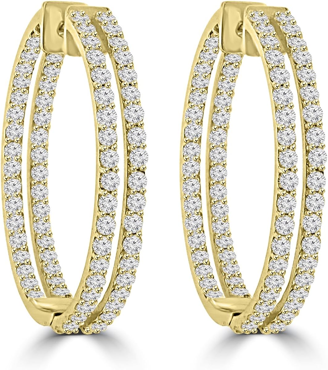 Madina Jewelry 5.26 ct ttw Ladies Round Cut Diamond Inside Outside Hoop Earrings in 14kt Yellow Gold