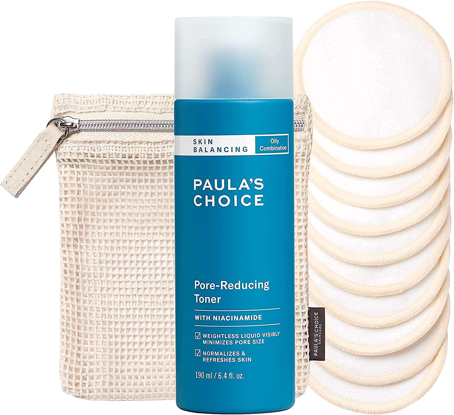 Paula’s Choice Skin Balancing Pore-Reducing Toner & Reusable Cotton/Bamboo Pads Duo, for Toner, Exfoliants & Makeup Remover, Eco-Friendly, Fragrance-Free & Paraben-Free, Set of 2