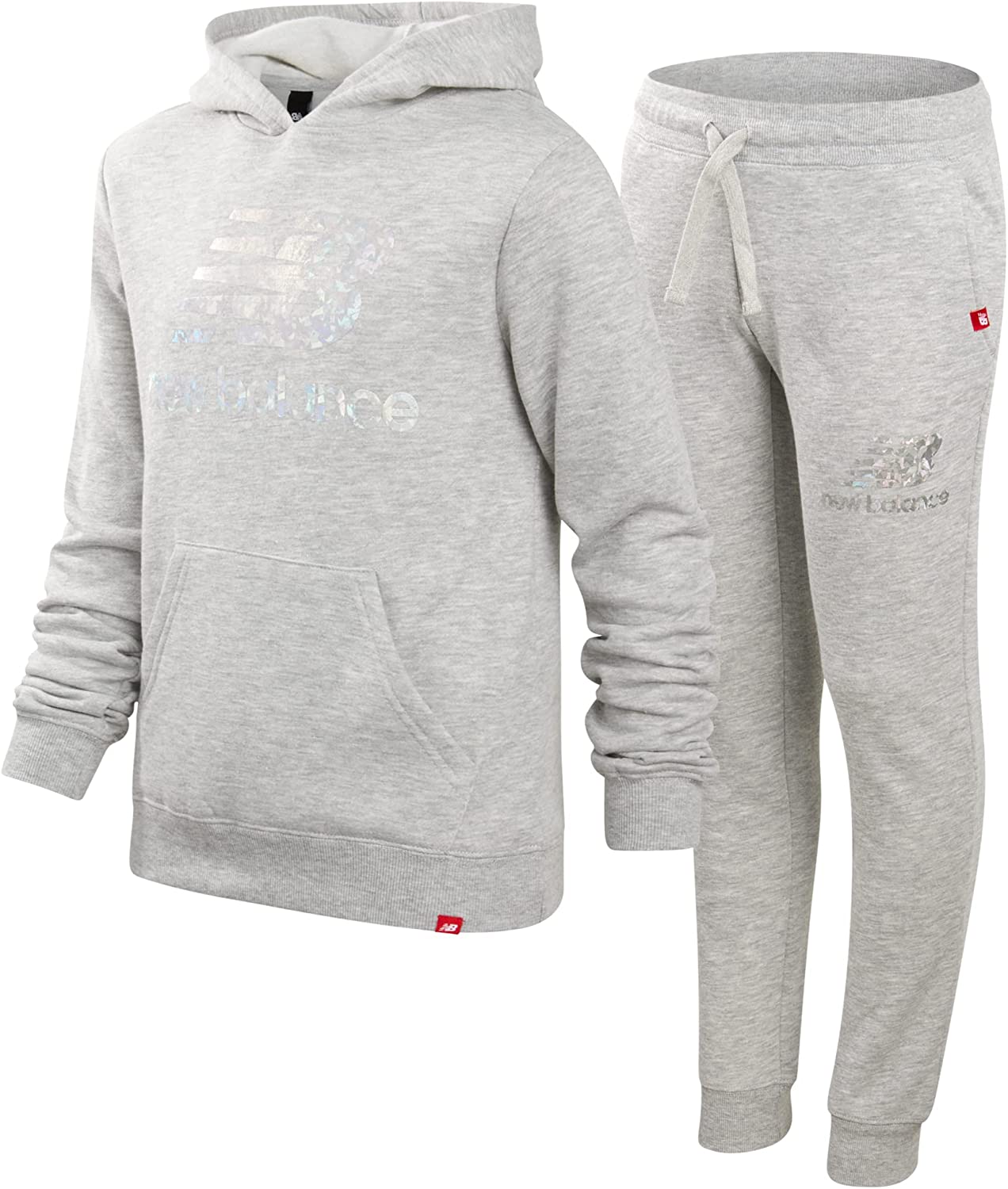 New Balance Girls' Jogger Set - 2 Piece Fleece Hoodie and Joggers Kids Clothing Set