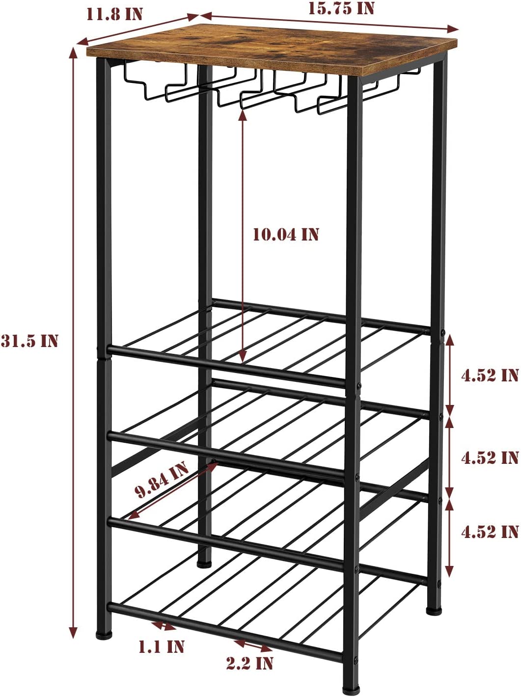 Wine Rack Freestanding Floor, Rustic Wine Holder Stand with Wine Storage and Bottle Shelf, 16 Bottles Floor Wine Rack Shelf for Kitchen Dining Room, Office, Bar, Rustic Brown