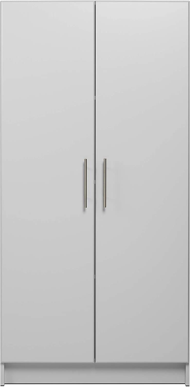 Prepac Elite 2 Door Standing Storage Cabinet, 16" D x 32" W x 65" H, Light Gray