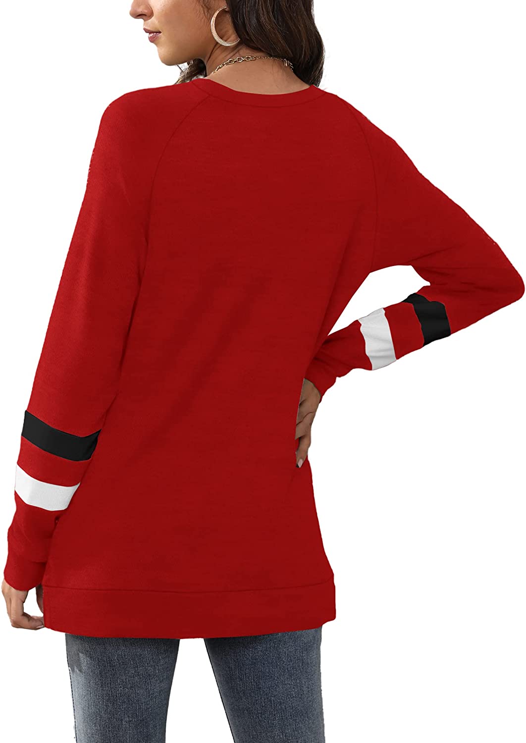 Geifa Sweatshirts for Women Crewneck Color Block Sweaters Long Sleeve Tunic Tops