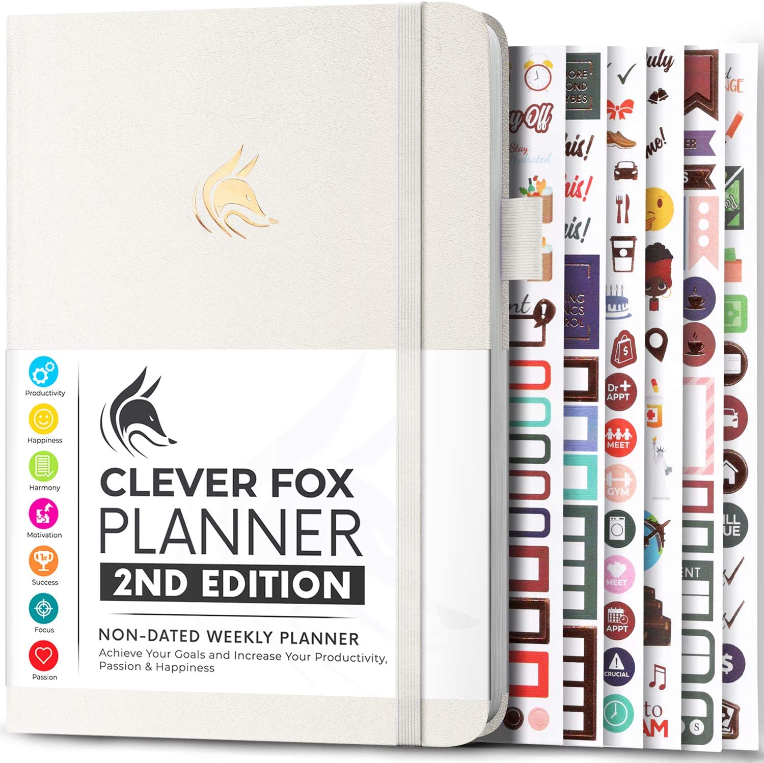 Clever Fox Planner 2nd Edition – Colorful Weekly & Monthly Goal Setting Planner, Habit Trackers, Time Management and Productivity Organizer, Gratitude Journal, Undated, A5, Lasts 1 Year – White